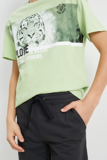 Copii - Tigru - set - tricou cu mânecă scurtă și pantaloni scurți trening - 2 piese - verde deschis