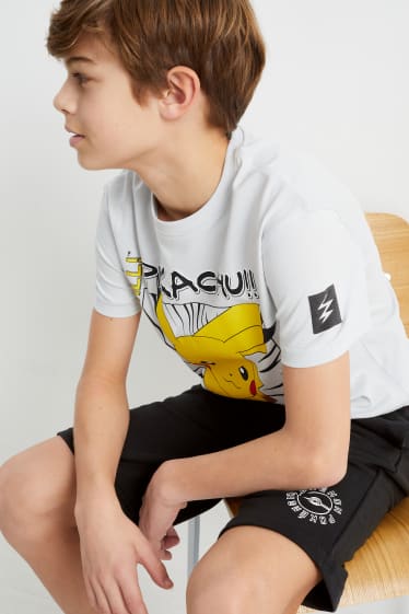 Niños - Pokémon - conjunto - camiseta de manga corta y shorts deportivos - 2 piezas - blanco / amarillo
