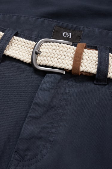 Pánské - Kalhoty s páskem - regular fit - tmavomodrá