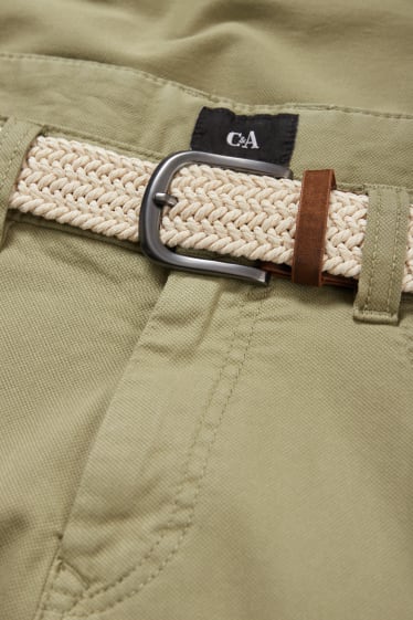 Pánské - Kalhoty s páskem - regular fit - zelená