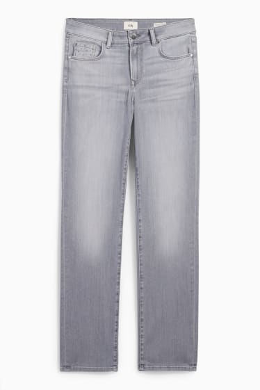 Dames - Straight jeans met strass-steentjes - mid waist - jeanslichtgrijs