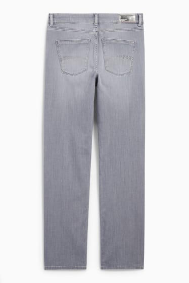 Dámské - Straight jeans se štrasovými kamínky - mid waist - džíny - světle šedé