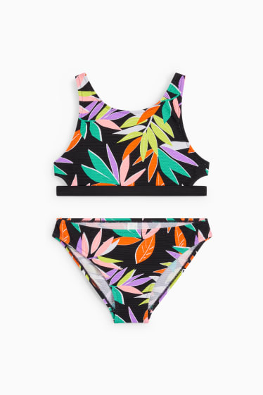 Enfants - Feuilles - bikini - LYCRA® XTRA LIFE™ - 2 pièces - noir