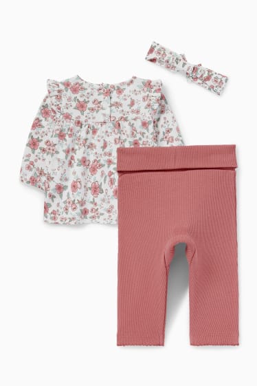 Baby: meisjes - Bloemetjes - baby-outfit - 3-delig - roze