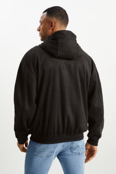 Men - Bomber jacket with hood - faux suede - black