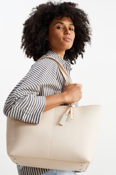 Damen - Shopper - Lederimitat - hellbeige