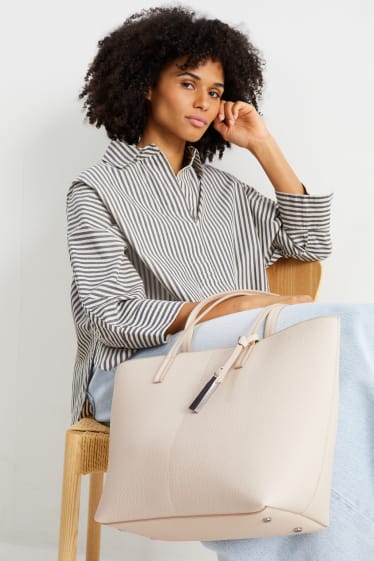 Damen - Shopper - Lederimitat - hellbeige