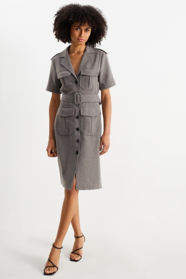 Damen - Cargokleid mit Gürtel - grau