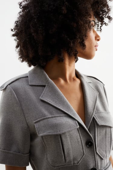 Damen - Cargokleid mit Gürtel - grau
