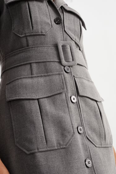 Damen - Cargokleid mit Gürtel - grau