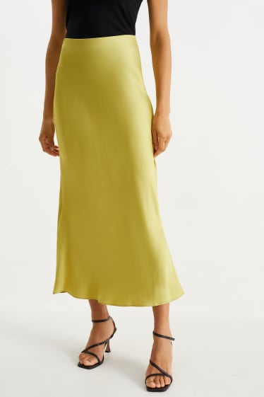 Dámské - Saténová sukně - žlutá