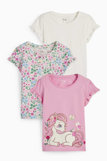 Kinder - Multipack 3er - Pferd - Kurzarmshirt - rosa