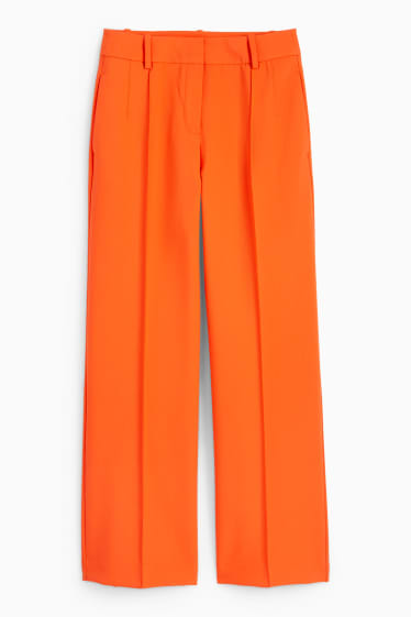 Kobiety - Spodnie materiałowe - wysoki stan - szerokie nogawki - pomarańczowy