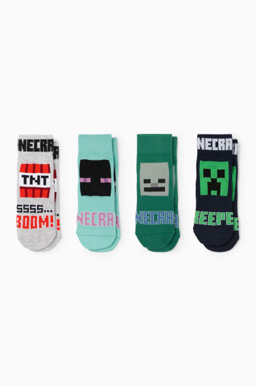 Enfants - Lot de 4 paires - Minecraft - chaussettes à motif - vert