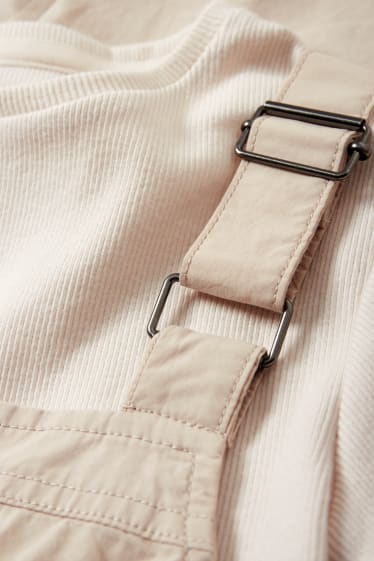 Children - Set - short sleeve T-shirt and cargo pinafore dress - 2 piece - light beige