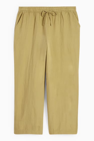 Femmes - Pantalon en toile - mid waist - wide leg - lin mélangé - jaune moutarde