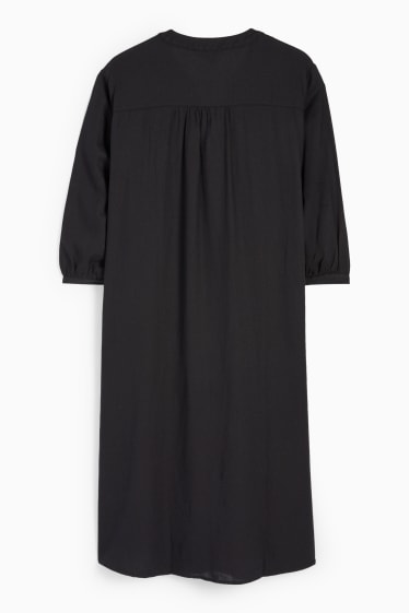 Donna - Vestito a camicia con scollo a V - misto lino - nero
