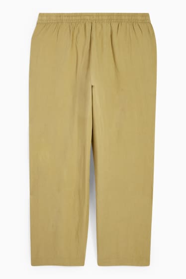 Dámské - Plátěné kalhoty - mid waist - wide leg - lněná směs - hořčicově žlutá