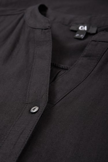 Damen - Blusenkleid mit V-Ausschnitt - Leinen-Mix - schwarz