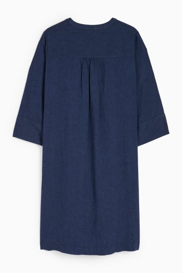 Mujer - Vestido túnica con escote en pico - mezcla de lino - azul oscuro