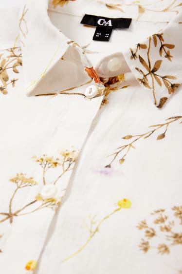 Mujer - Blusa - mezcla de lino - de flores - blanco roto