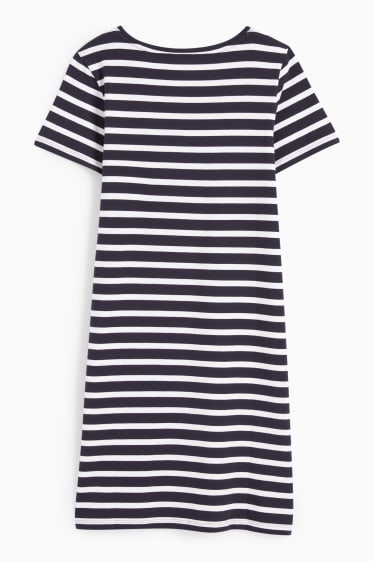 Women - Basic T-shirt dress - striped - dark blue / white