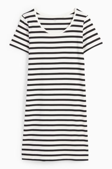 Women - Basic T-shirt dress - striped - white