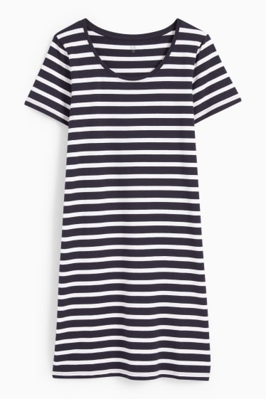 Women - Basic T-shirt dress - striped - dark blue / white