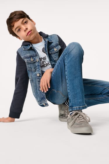 Kinder - Jeansjacke mit Kapuze - 2-in-1-Look - jeansblau