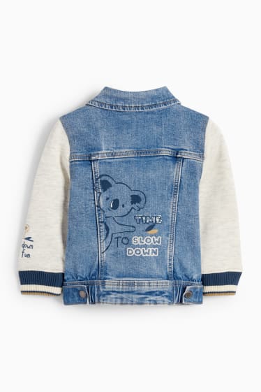 Miminka - Medvídek koala - džínová bunda pro miminka - vzhled 2 v 1 - džíny - světle modré