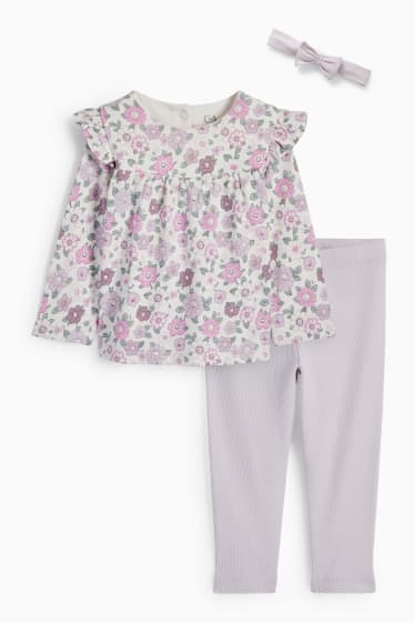 Miminka - Květinový motiv - outfit pro miminka - 3dílný - krémově bílá