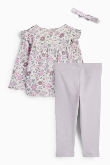Babys - Blümchen - Baby-Outfit - 3 teilig - cremeweiss
