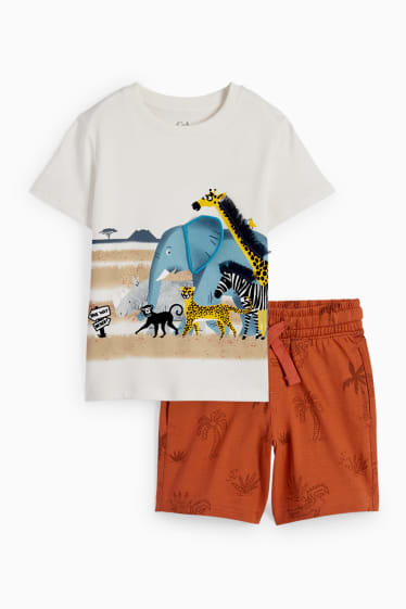 Kinder - Safari - Set - Kurzarmshirt und Shorts - 2 teilig - cremeweiß
