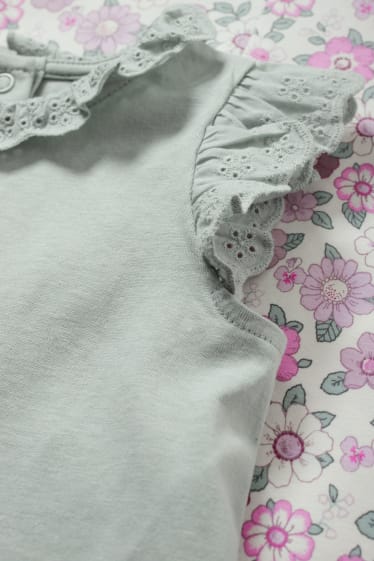 Babys - Bloemetjes - baby-outfit - 3-delig - mintgroen