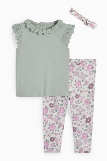 Babys - Bloemetjes - baby-outfit - 3-delig - mintgroen