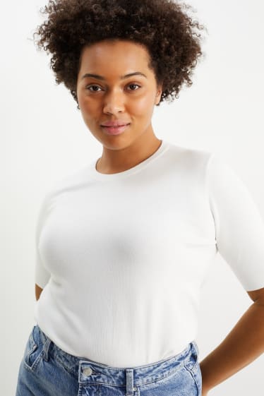 Femei - Pulover tricotat basic - mânecă scurtă - alb