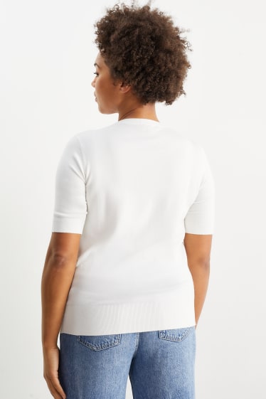 Femei - Pulover tricotat basic - mânecă scurtă - alb