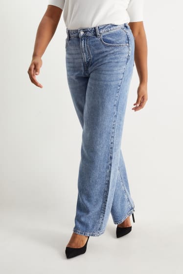 Women - Wide leg jeans - high waist - blue denim