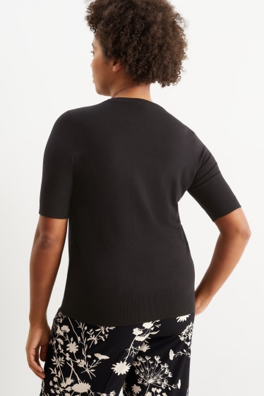 Dames - Gebreide basic trui - korte mouwen - zwart