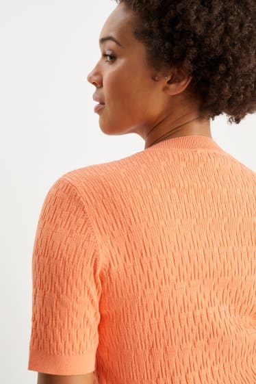 Femei - Pulover tricotat - mânecă scurtă - portocaliu