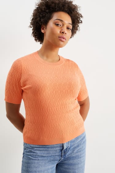 Kobiety - Sweter z dzianiny - z krótkim rękawem - pomarańczowy