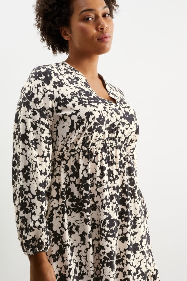 Dámské - Šaty fit & flare s výstřihem ve tvaru V - s květinovým vzorem - černá/béžová