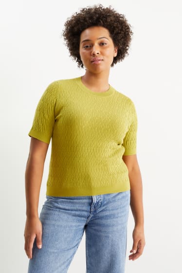 Damen - Strickpullover - kurzarm - gelb