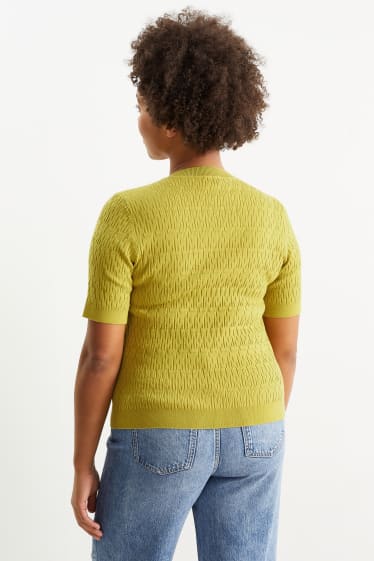 Women - Knitted jumper - short sleeve - yellow