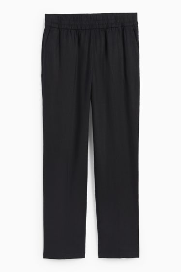 Mujer - Pantalón de lino - high waist - straight fit - negro