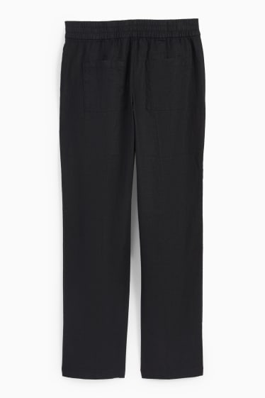 Femmes - Pantalon de lin - high waist - straight fit - noir