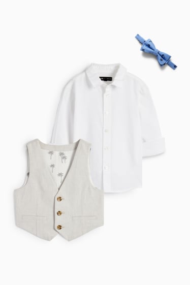 Enfants - Palmiers - ensemble - chemise, gilet sans manches et nœud papillon - 3 pièces - beige clair
