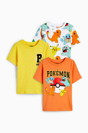 Niños - Pack de 3 - Pokémon - camisetas de manga corta - naranja