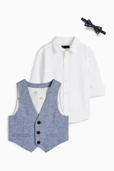 Enfants - Palmiers - ensemble - chemise, gilet sans manches et nœud papillon - 3 pièces - bleu