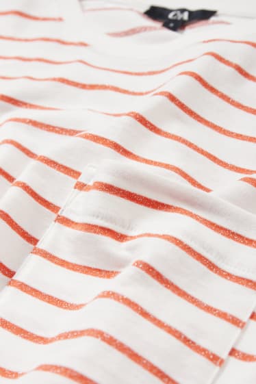 Dámské - Tričko - pruhované - bílá/oranžová